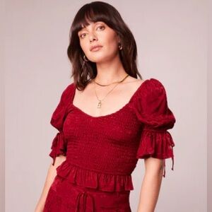NWT Band of The Free LEA RHUBARB SMOCKED CROP TOP Bohemian Puffed Sleeves